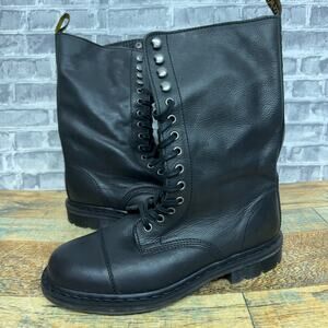 Dr. Martens Bridge 14-Eye Fold Down Plaid Black Boots Mens US Size 9 / Womens 10